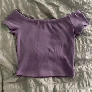 Purple off the shoulder crop top